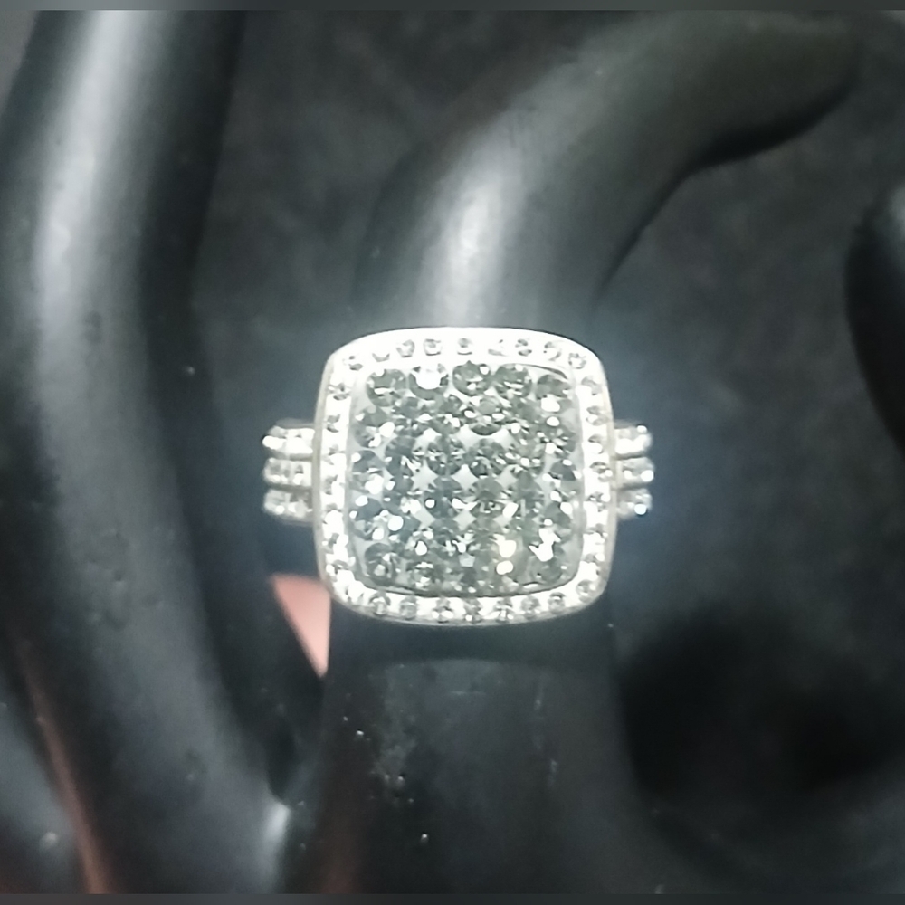 Silver Pavé Square Cushion Ring